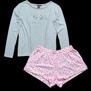 Victorias Secret Soft Cotton top Sequin Angel & cotton Hearts shorts pajamas Set